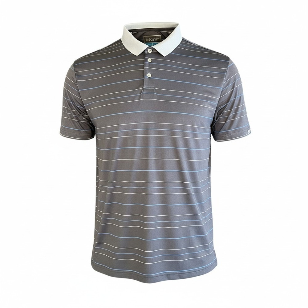 Etonic Performance Men's Polo Golf Shirt‎ Size XL Striped Charcoal Activewear